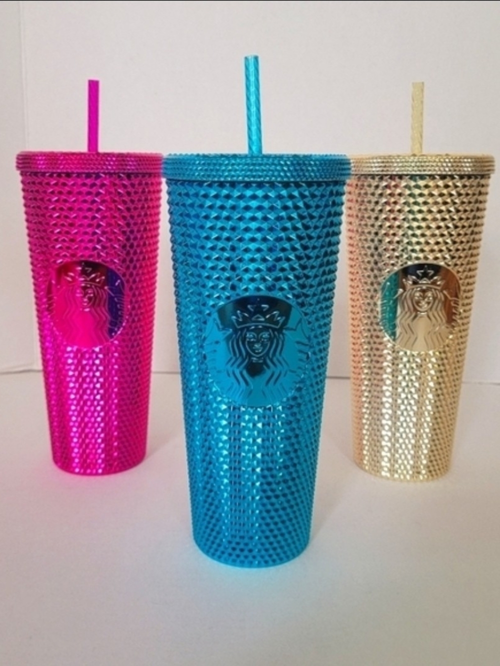 Starbucks Chrome Studded Jeweled Tumbler Cups Set New